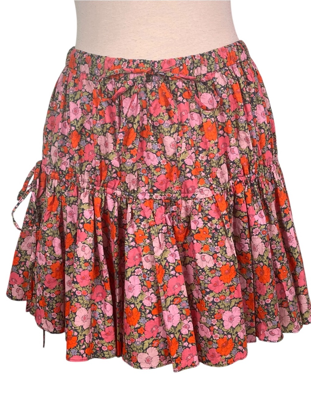J Crew Tiered Liberty Meadow Song Organic Cotton Skirt Medium Pink Red Floral